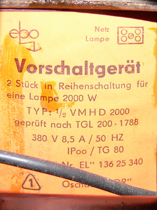 EBO VG für 1/2 2000W HQI / NC